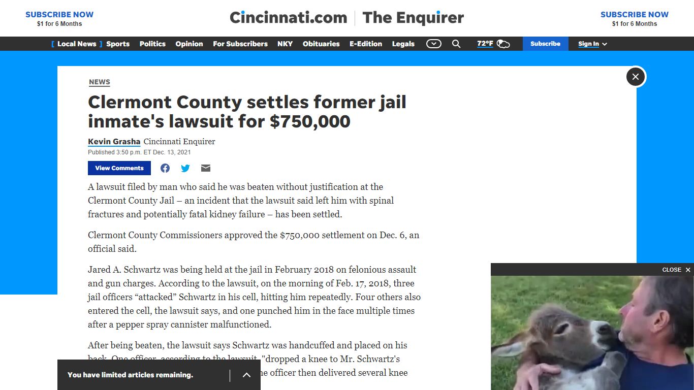 Clermont County settles former jail inmate's lawsuit for ...